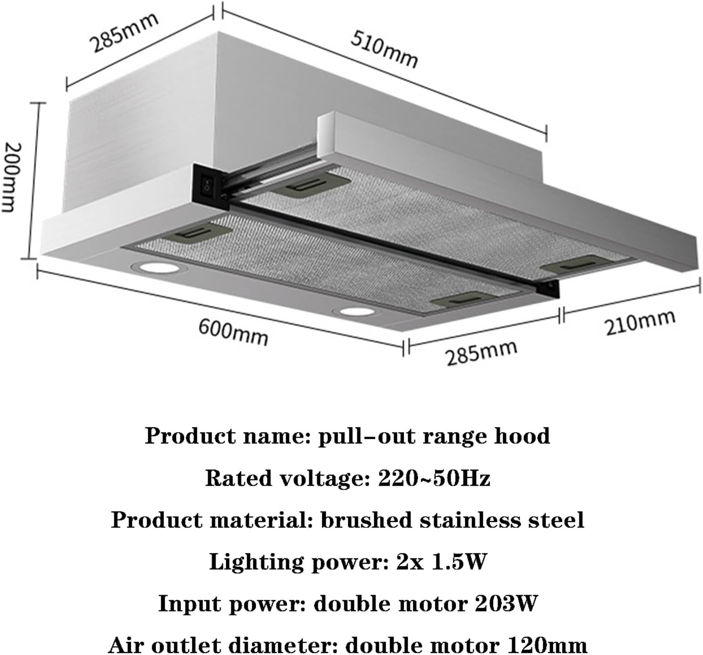 Stainless Steel 600mm Built-in Cooker Hood with LED Light S133305