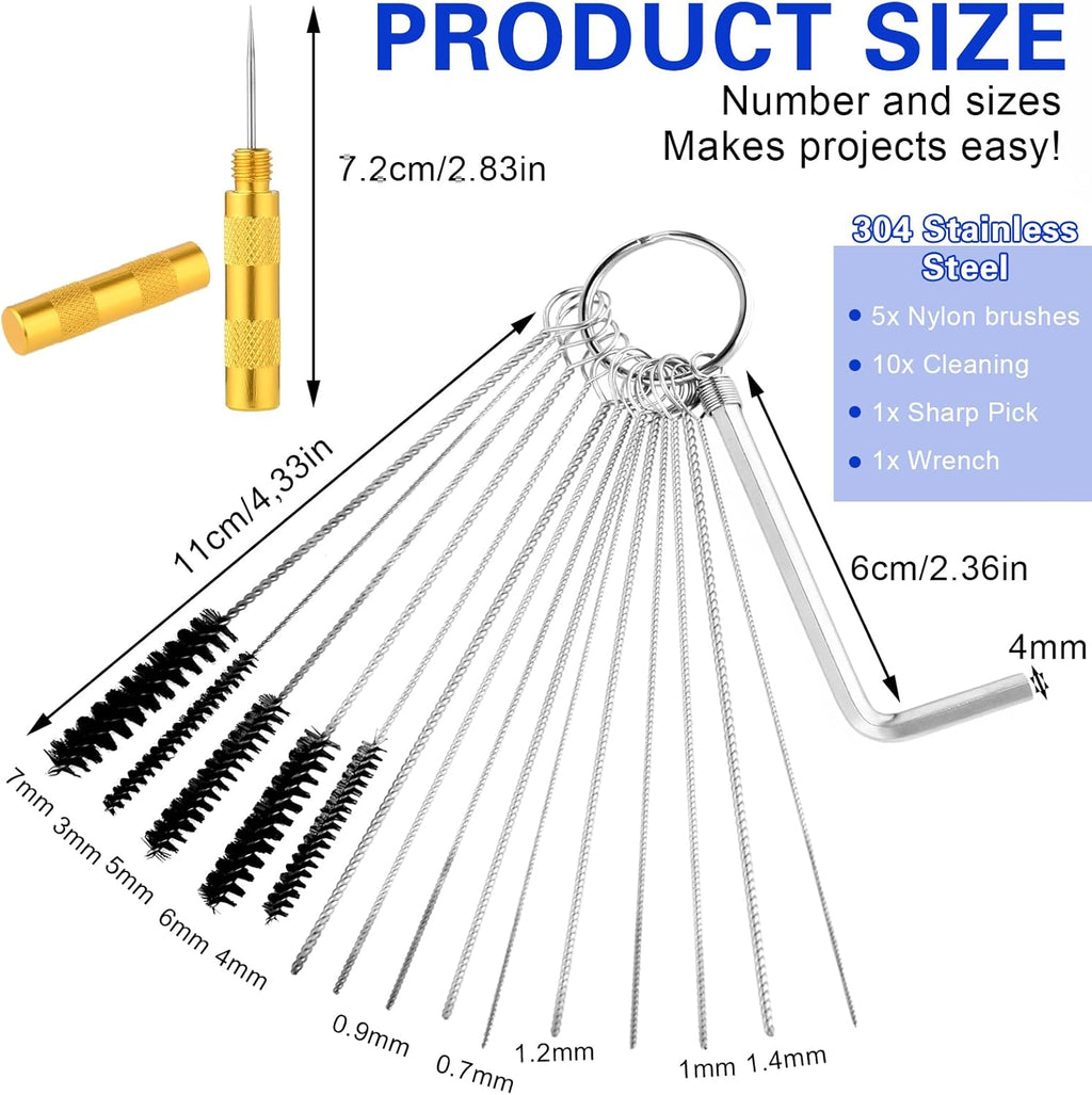 Carb Cleaning Kit for Carburetors with Stainless Steel Wires and Nylon Brushes X181774