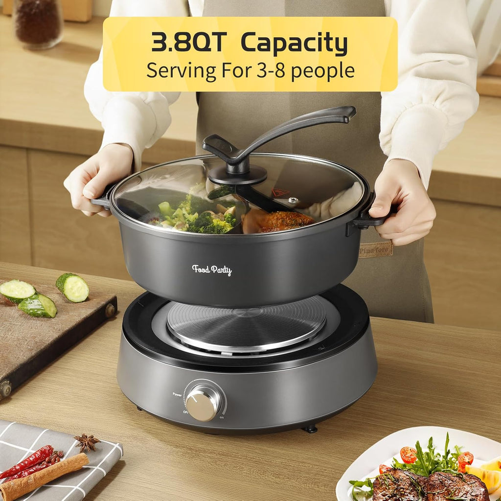 Electric Hot Pot with Divider, 5L Dual-Sided Shabu Shabu Cooker, Non-Stick 110V O492608