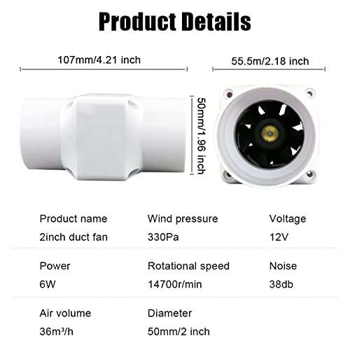SAKAUE 2 Inch 50mm Inline Duct Fan with DC Motor for Ventilation L70213