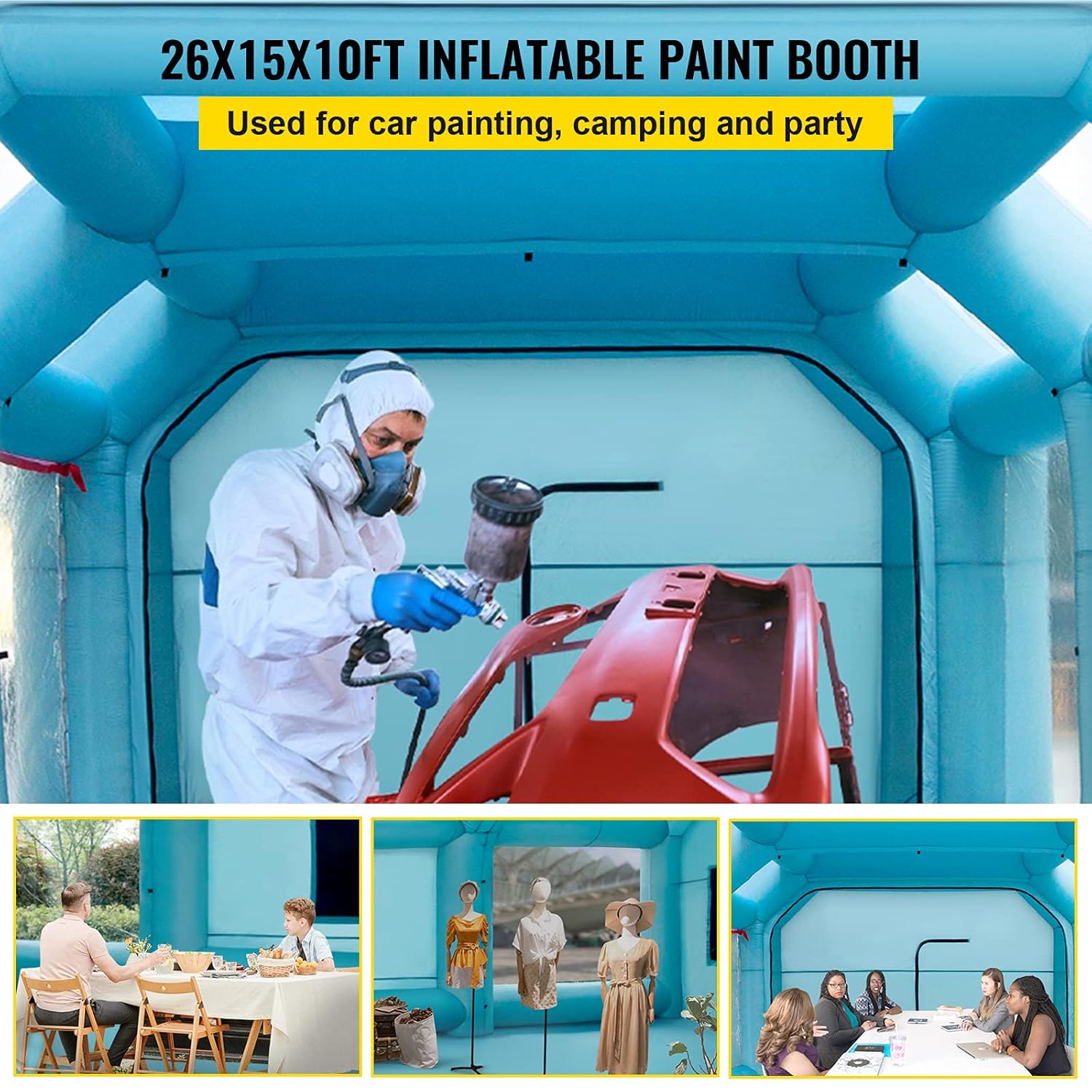VEVOR Portable Inflatable Paint Booth 26x15x10ft Spray Tent with Air Filter & 2 Blowers L3158