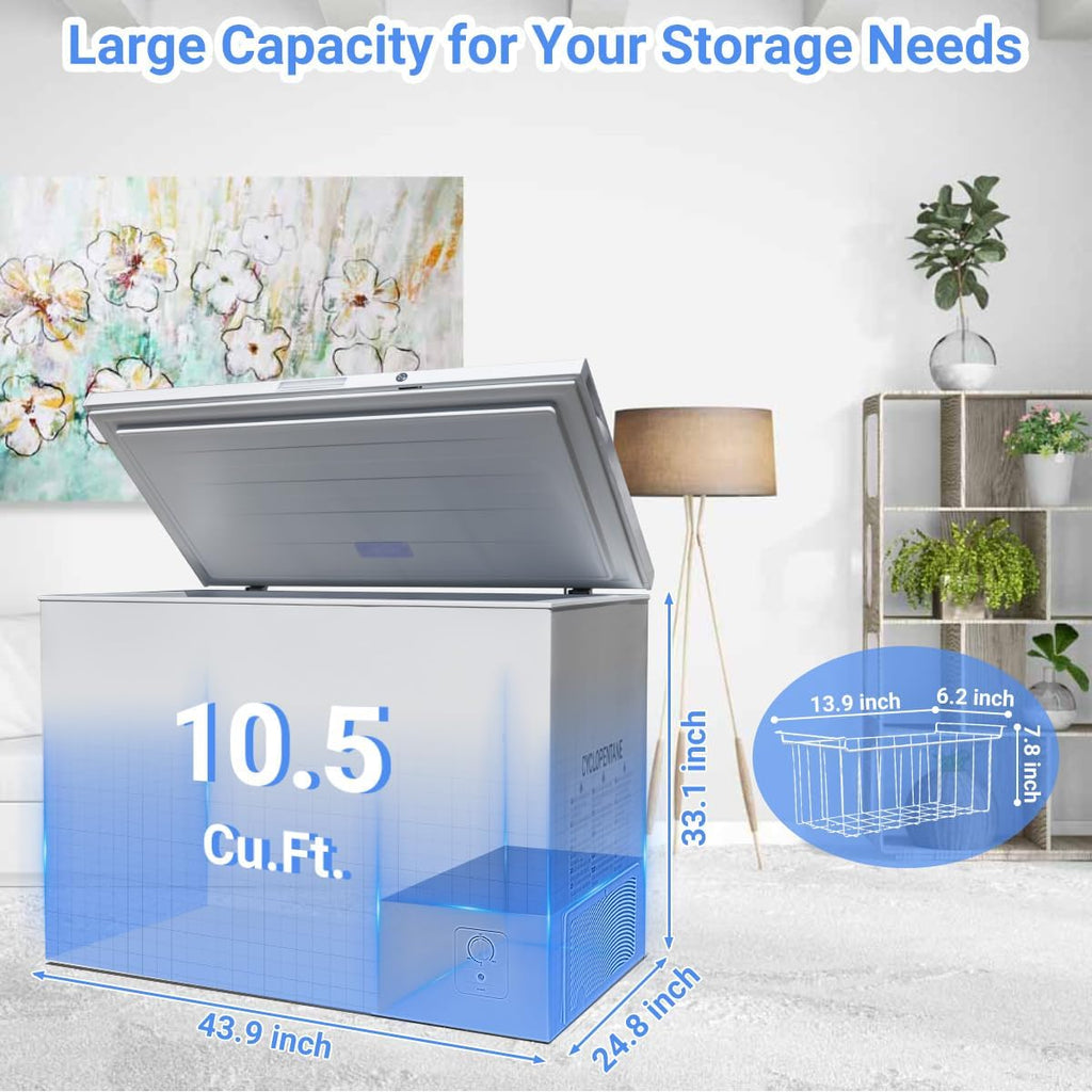 Smad Chest Freezer 10 Cu. Ft. with Lock and Adjustable Thermostat, White H6972