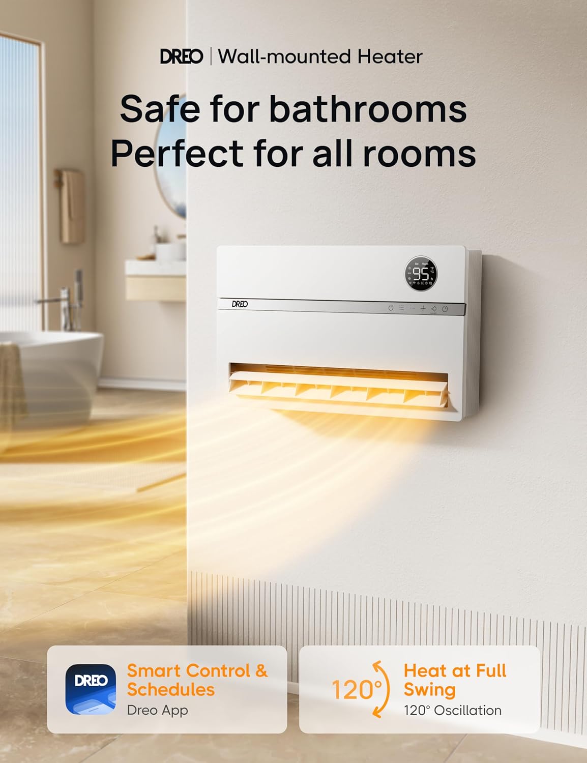 Dreo Wall Heater for Bathroom, Smart Space Heater with ALCI Plug, 1500W S24151