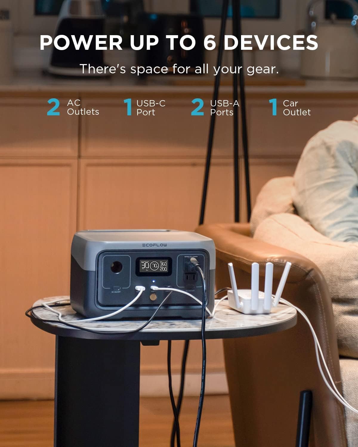 EF ECOFLOW Portable Power Station RIVER 2, 256Wh LiFePO4, 600W AC Outlets V589