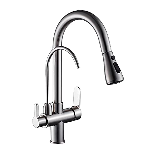 LUNEZY Kitchen Sink Mixer Taps Deck Mounted Black Kitchen Faucets, Pull Out Hot Cold Water Filter Tap for Kitchen, Three Ways Sink Mixer Kitchen Faucet Easy to Install (Color : Pull Out B