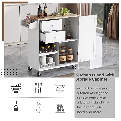 Kitchen Island Cart on Wheels with Storage, Rubberwood Top, 2 Drawers U912598