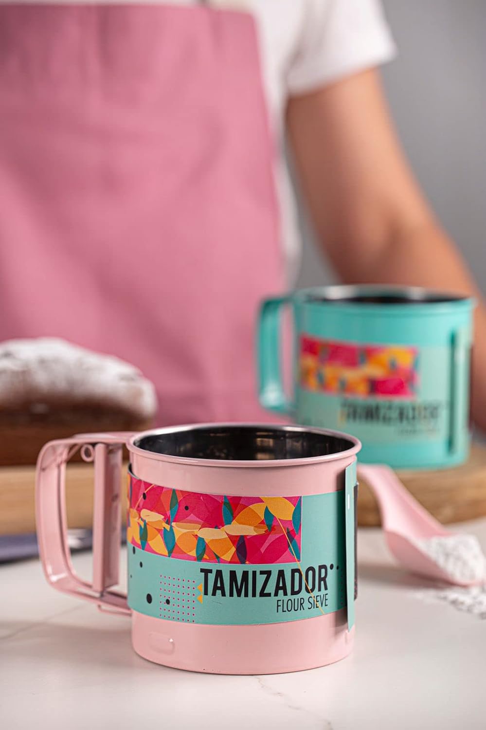 Stainless Steel Double Layer Hand-held Flour Sifter, Pink C1220
