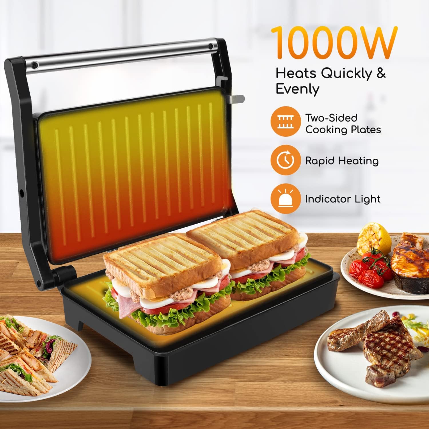Aigostar Belgian Waffle Maker 8 Inch Non Stick, 1000W Sandwich Press Grill W975410