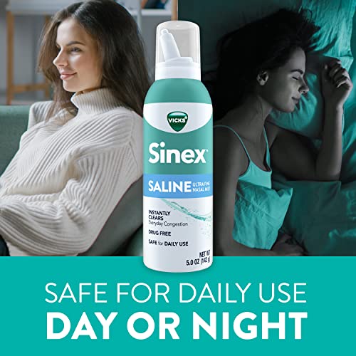 Vicks Sinex Saline Nasal Spray, Drug Free Ultra Fine Mist, 5.0 fl oz P8111