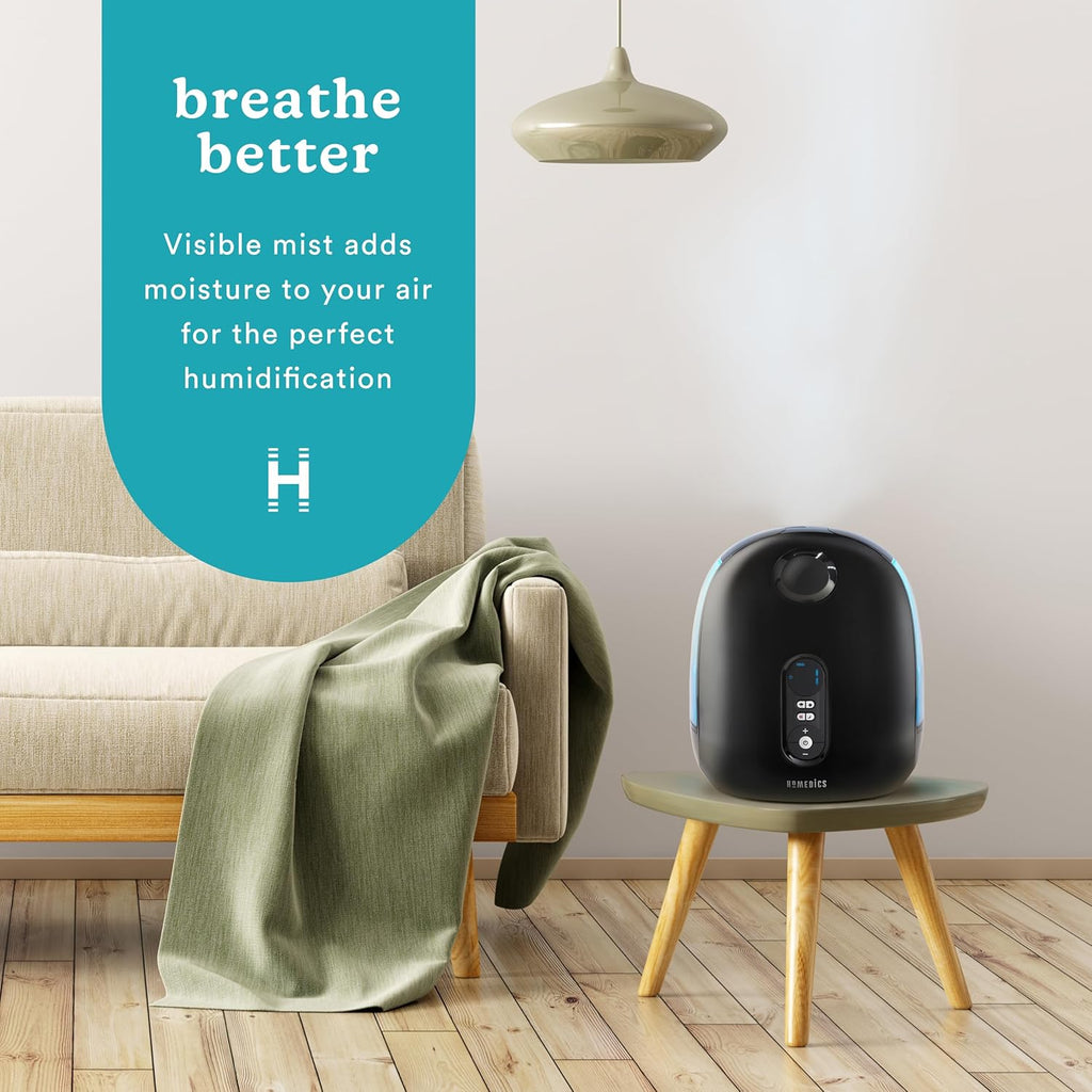 Homedics TotalComfort Deluxe Humidifier, Top-Fill Dual 3.8L Tanks, Cool and Warm Mist, Black W57422