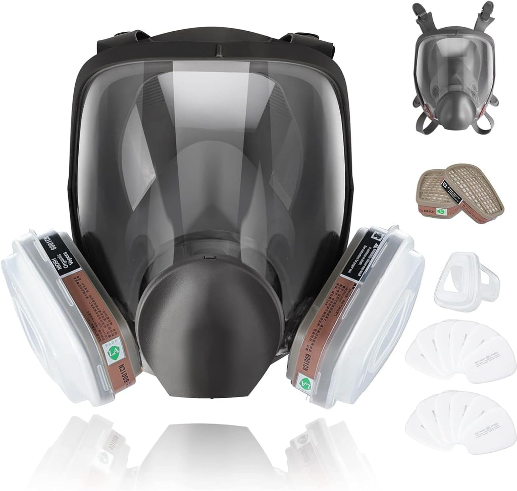 Full Face Respirator Mask, Respirator Mask with Filters, Reusable Gas Mask Against Gases, Dust, Vapors Suitable for Paint, Epoxy Resin, Welding, Sanding, Cutting, Chemicals and Other Work