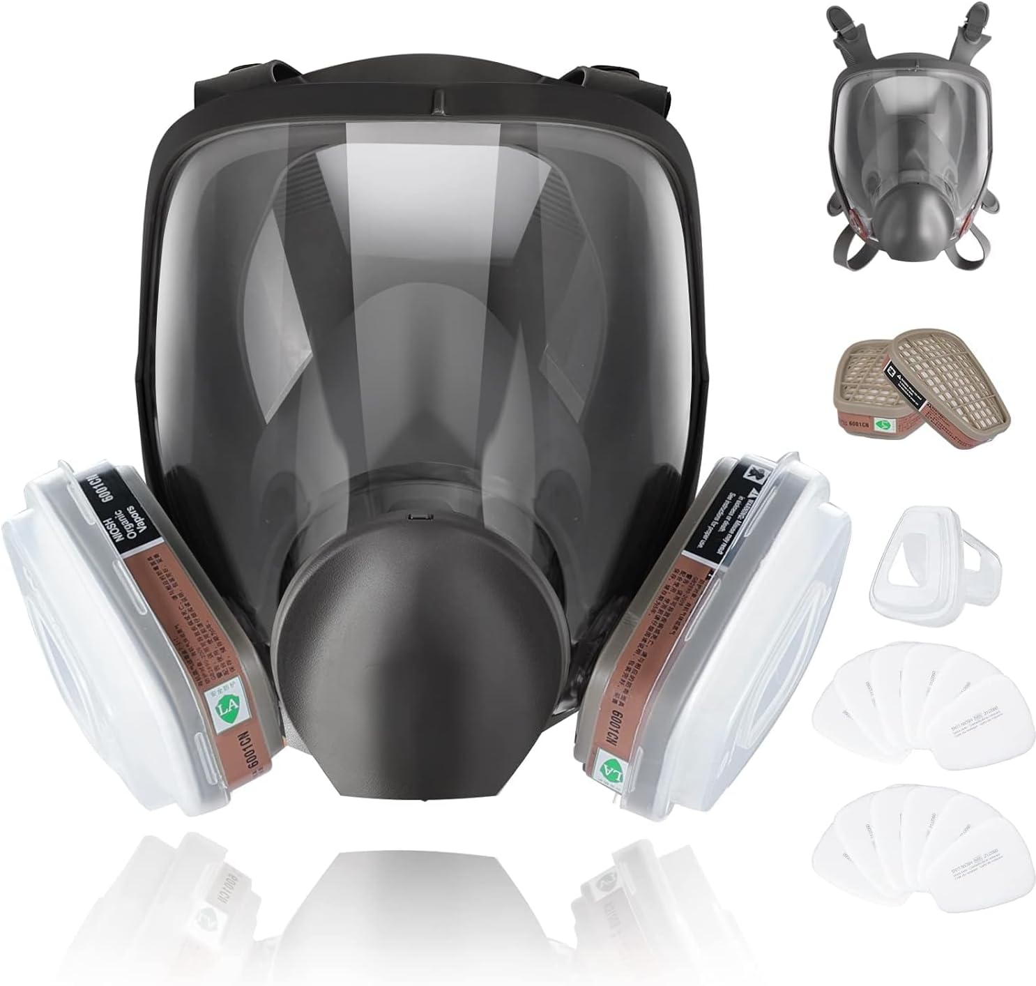 Full Face Respirator Mask, Respirator Mask with Filters, Reusable Gas Mask Against Gases, Dust, Vapors Suitable for Paint, Epoxy Resin, Welding, Sanding, Cutting, Chemicals and Other Work
