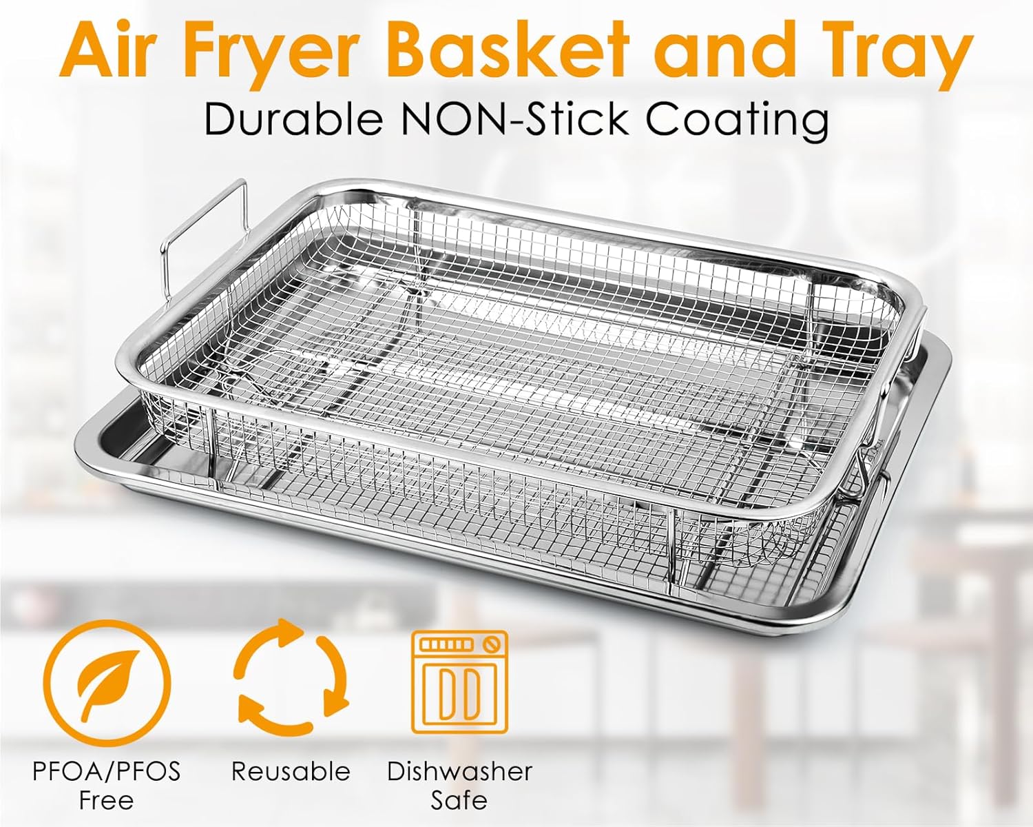 Stainless Steel Air Fryer Basket and Tray Set 13 x 10 Inches C126958