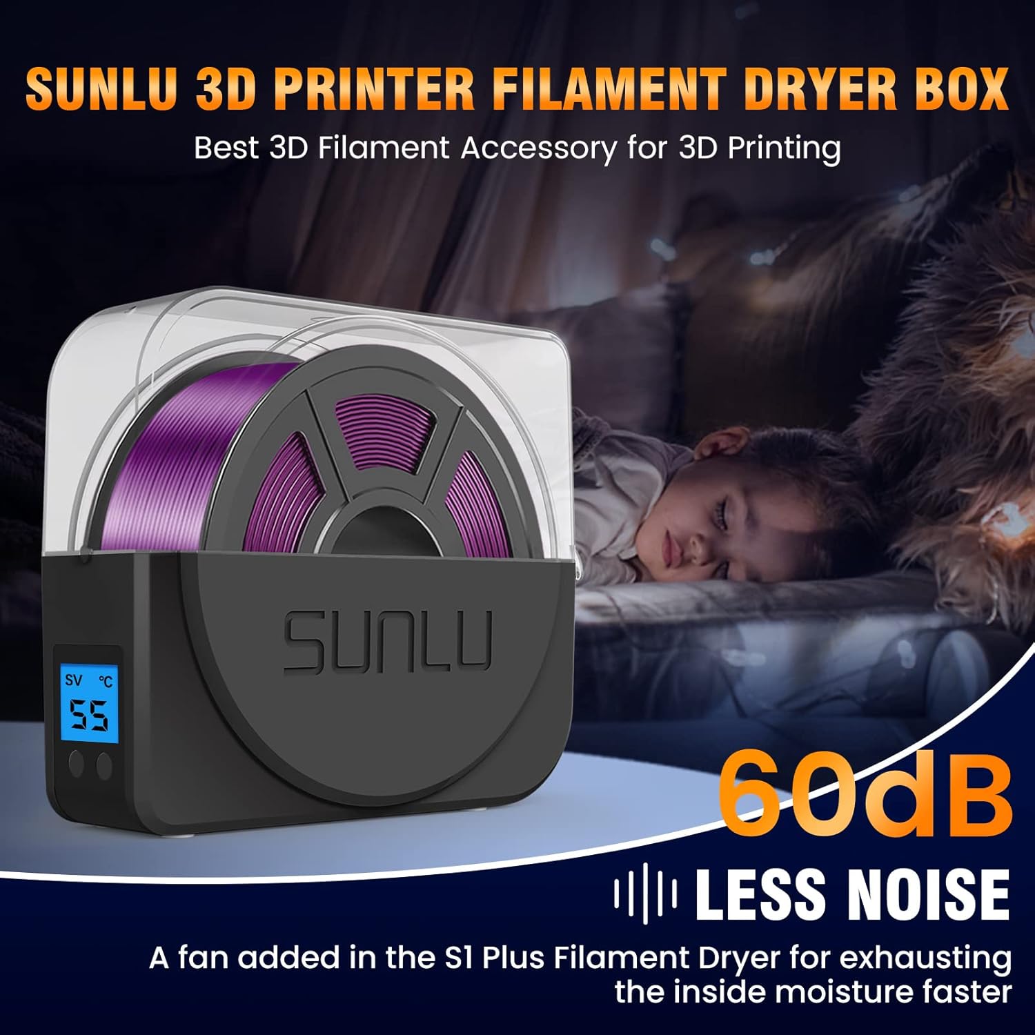 SUNLU Filament Dryer Box S1 Plus, Built-in Fan, Compatible with PLA PETG ABS A82541
