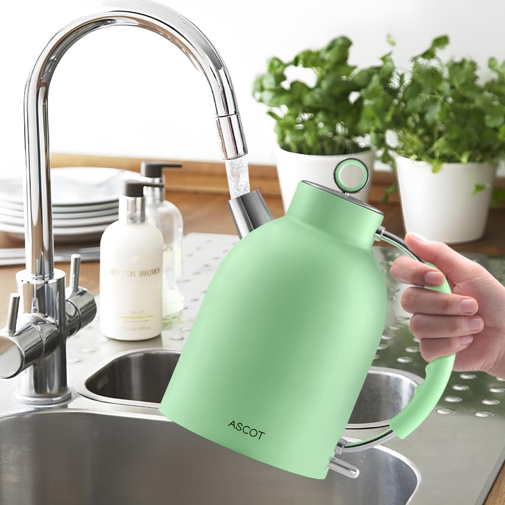 Electric Kettle ASCOT, Stainless Steel 1.5L Retro Tea Kettle, Auto Shut-Off, Matte Green W895250