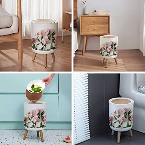 LGCZNWDFHTZ Small Trash Can with Lid for Bathroom Kitchen Office Diaper Pink Peonies P4967
