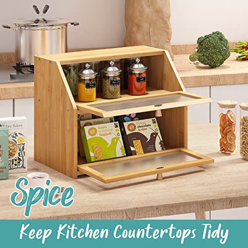 Vriccc Large Bamboo Wood Bread Box for Kitchen Counter J993