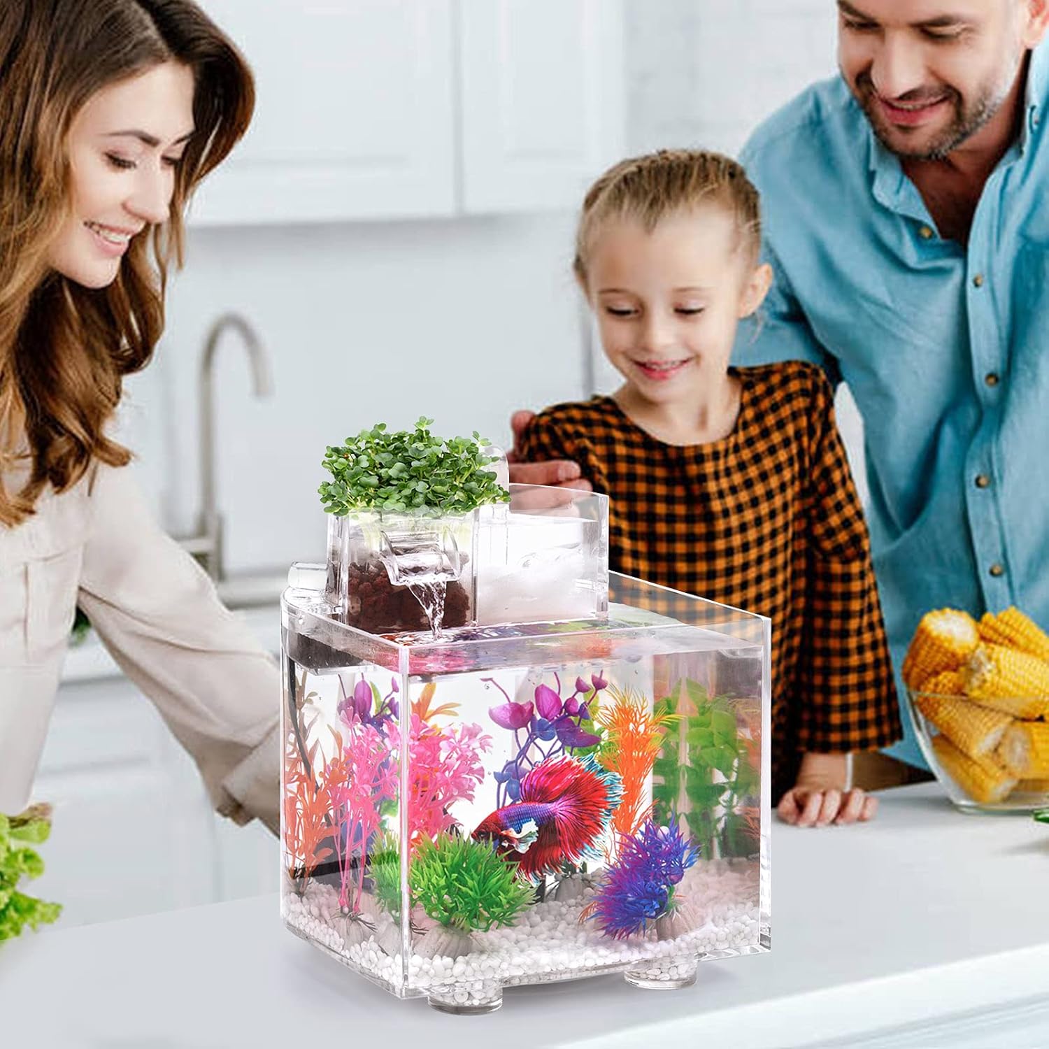 Betta Fish Tank 1.6 Gallon Self Cleaning Aquarium with Heater and Filter Z72659