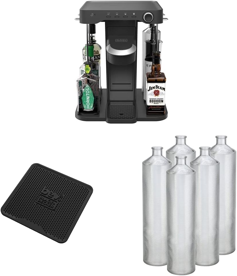 bev by BLACK+DECKER Cocktail Maker Machine, Bar Mat, and Glass Liquor Dispenser Bottles