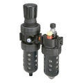 Parker 17G22B13A2BD Close Nippled Two Piece Filter/Regulator/Lubricator, 3/8" NPT, Polycarbonate with Metal Bowl Guard, Twist Drain, 5 micron, 60 scfm, Relieving Type, 2-125 psig Pressure Range, without Gauge