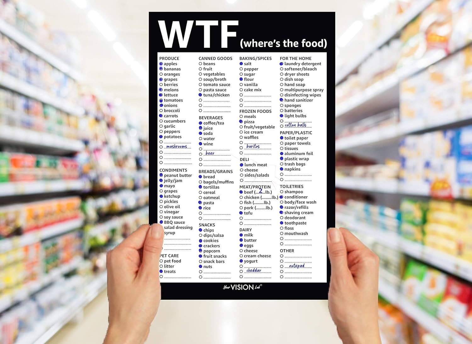 Funny Grocery List Pad with Fridge Magnet & Pen Holder, 50 Sheets U38712