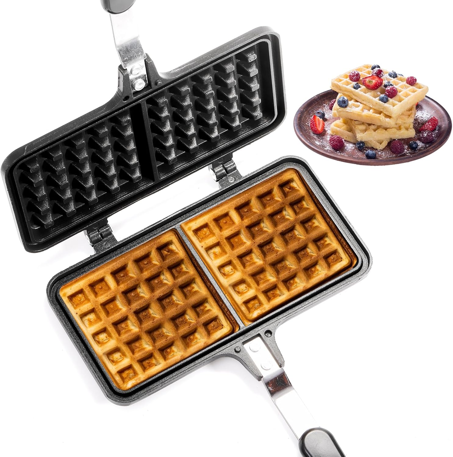 Dicunoy Non-stick Stovetop Waffle Maker, 8" Portable Aluminum with Long Handle I623