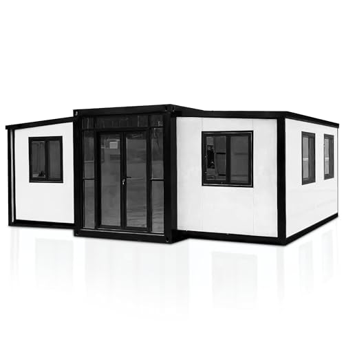 Portable Prefabricated Tiny Home - 19x20ft Expandable Prefab Tiny House for Hotel, Booth, Office, Guard House, Shop, Villa, Warehouse, Workshop (with Restroom)