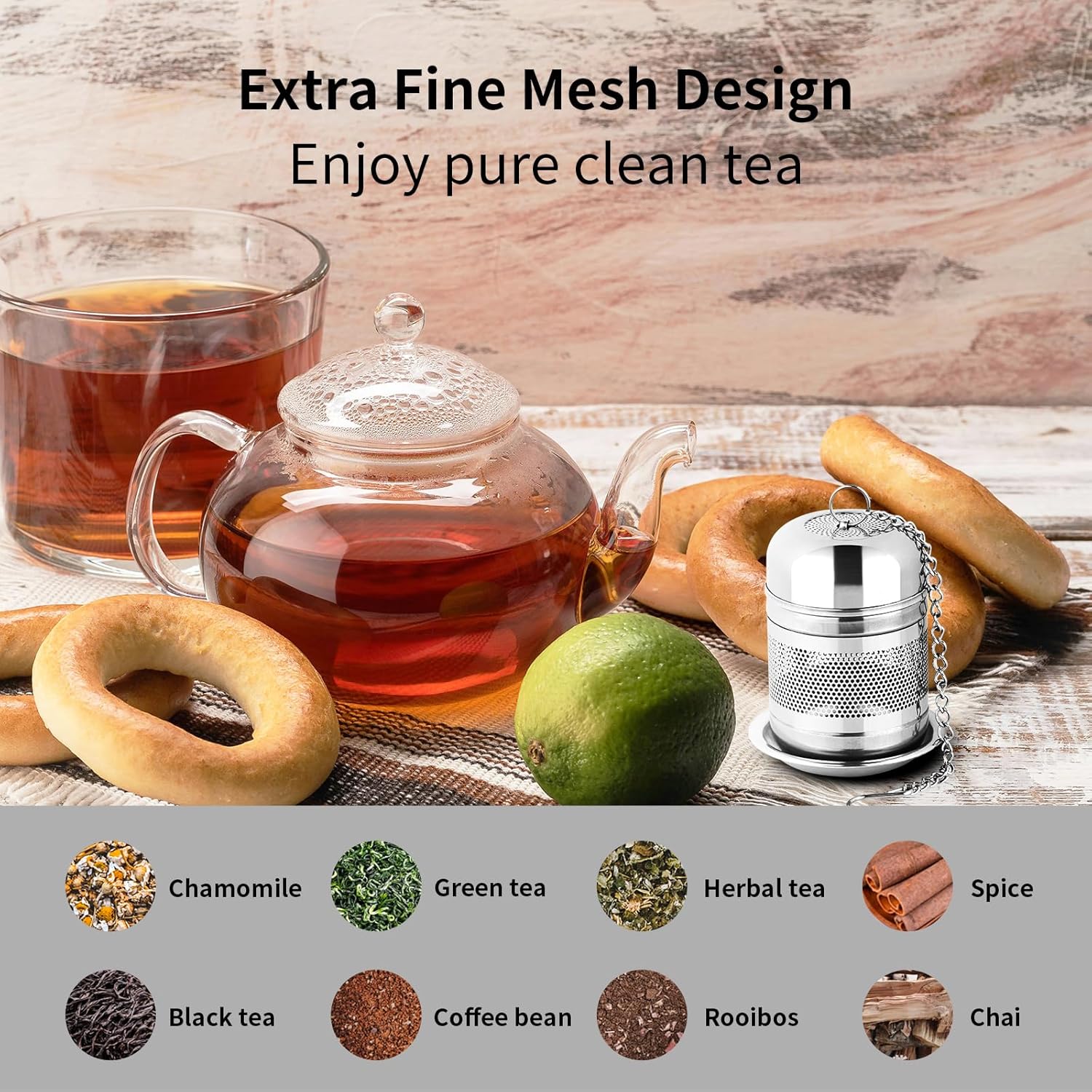 2PCS Stainless Steel Tea Infuser Strainer with Chain Hook and Lid X538333