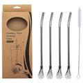 KINTEGOOD 4pcs Spoon Straws Stainless Steel with Filter Spoon, Drinking Spoon Straws Reusable Stainless Straws with Cleaning Brush, Suitable for Fruit Juice with Pulp, Watermelon, Milk Tea