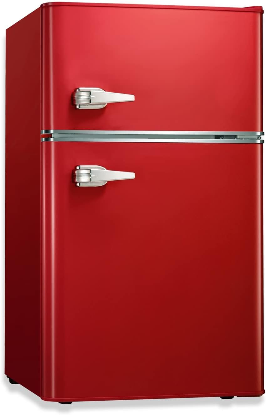 Antarctic Star Compact Mini Refrigerator Separate Freezer, 3.1 cu ft Small Fridge Double 2-Door Adjustable Removable Retro Stainless Steel Shelves Garage Camper Basement/Dorm/Office…