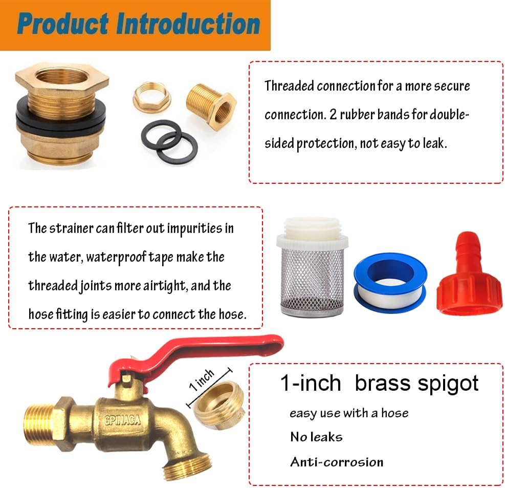 Rain Barrel Spigot Brass Faucet Kit with Bulkhead Fitting and Hose Adapter N914