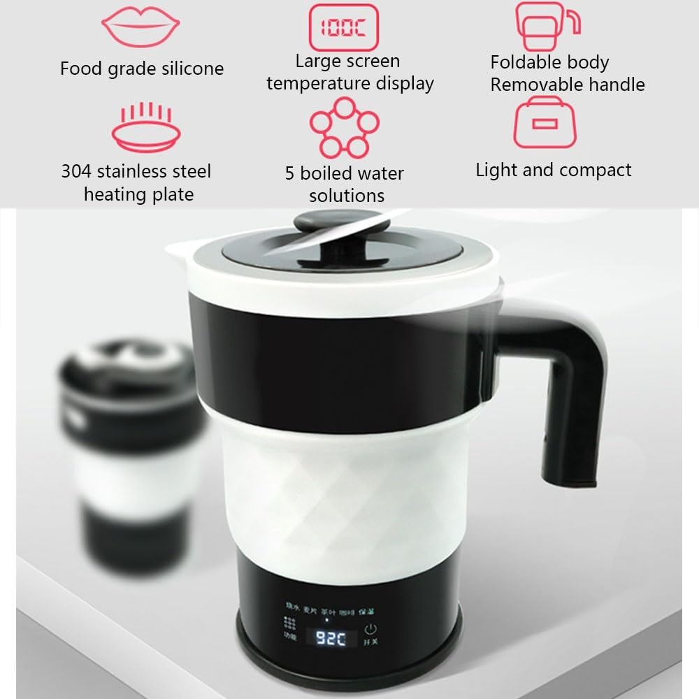 Foldable Electric Kettle with LED Display, Food Grade Silicone, 0.6L W929
