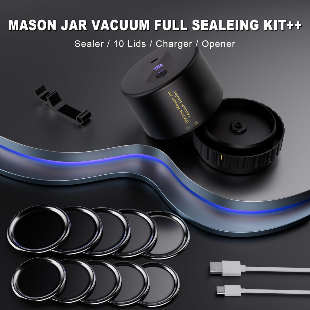 Electric Mason Jar Vacuum Sealer Kit with Wide and Regular Mouth Lids M768769