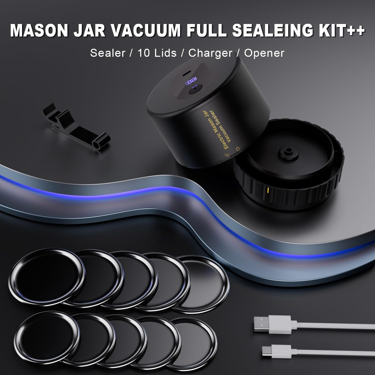 Electric Mason Jar Vacuum Sealer Kit with Wide and Regular Mouth Lids M768769