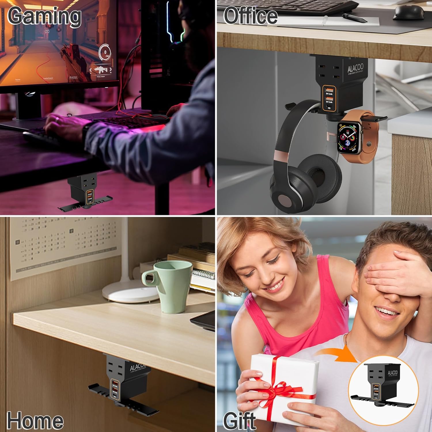 Headphone Stand with USB Charging Ports and AC Outlets G9292
