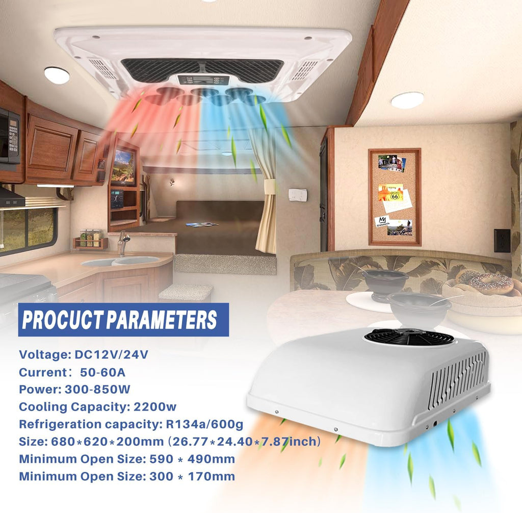 12V RV Rooftop Air Conditioner 8800BTU Heat and Cool for Truck Trailer Camper Van M751056