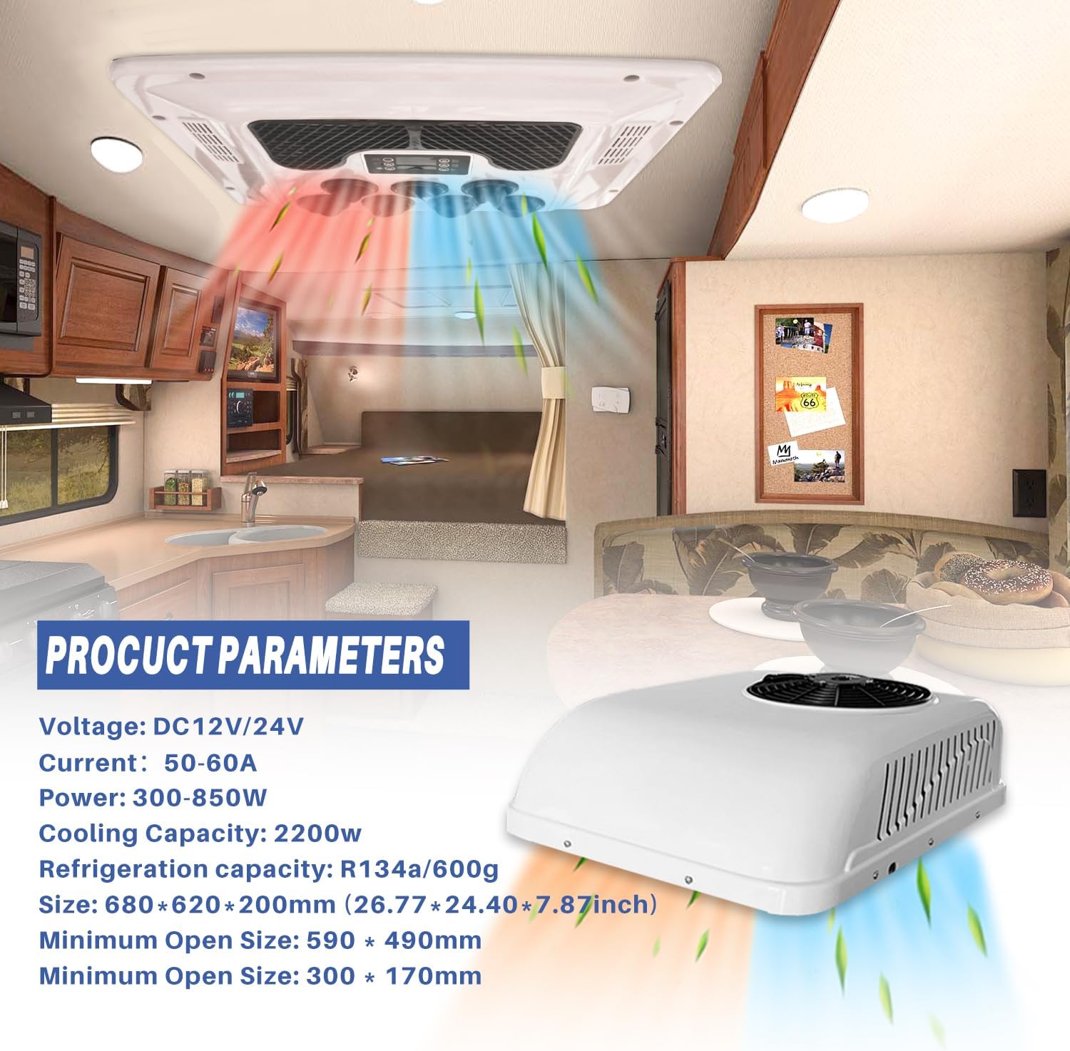 12V RV Rooftop Air Conditioner 8800BTU Heat and Cool for Truck Trailer Camper Van M751056