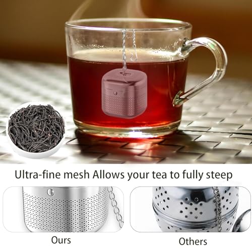 Roucerlin Square Tea Infuser Steeper, 304 Stainless Steel Fine Mesh Strainer with Chain Hook & Lid X89791