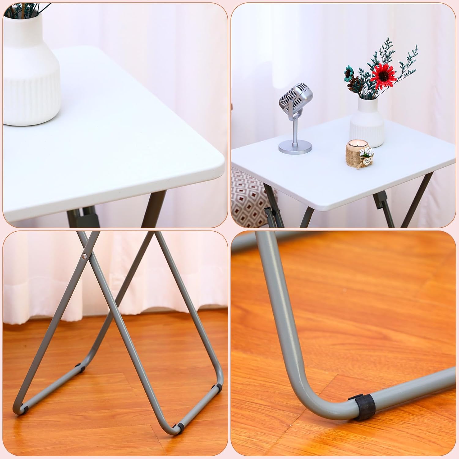 Folding TV Tray Tables Set of 4, White, 19 x 15 x 26 Inch F49145