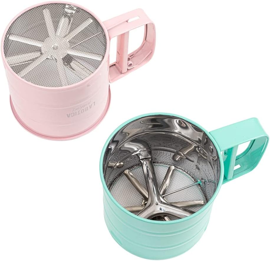 Stainless Steel Double Layer Hand-held Flour Sifter, Pink C1220