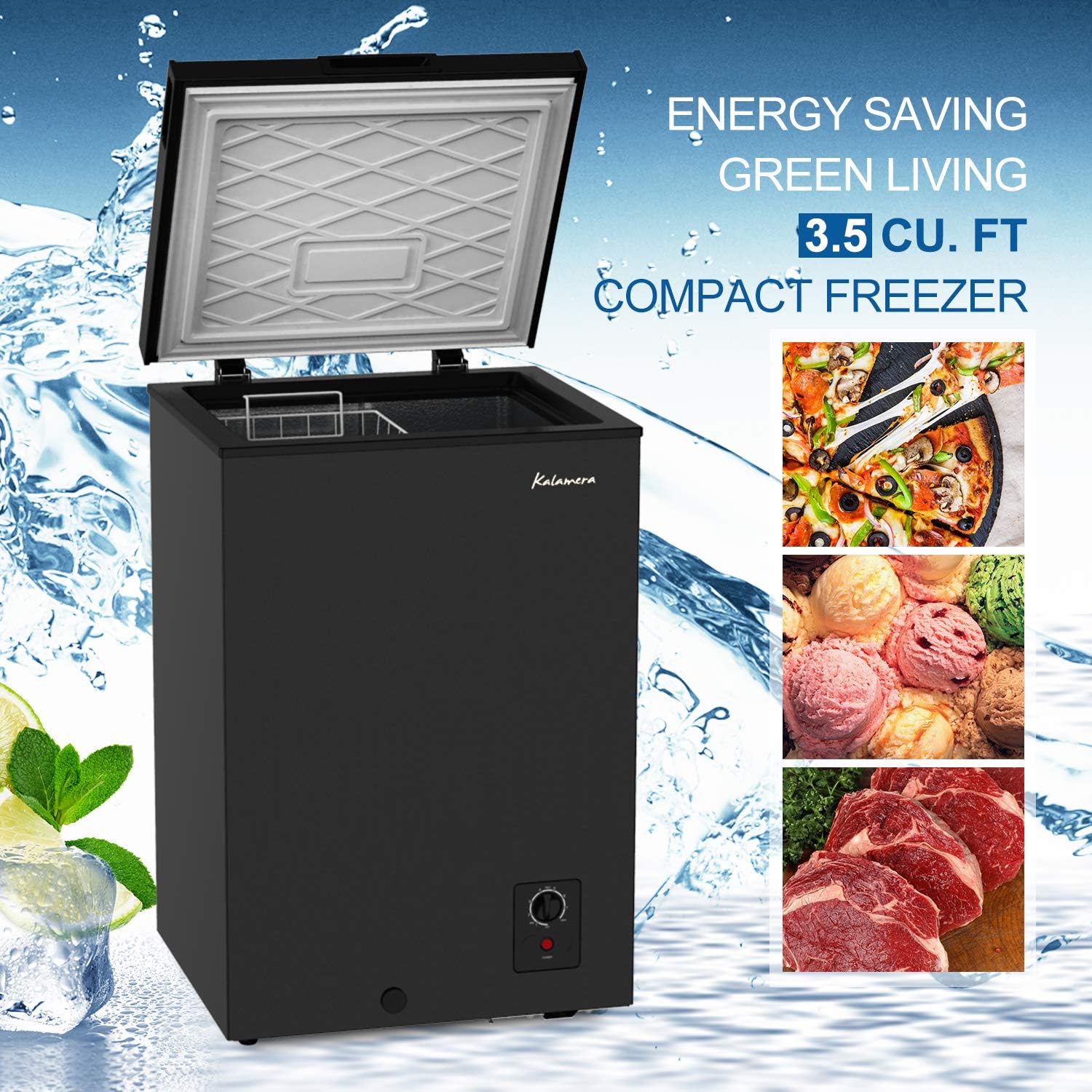 Kalamera 3.5 Cu.ft Chest Freezer for Home, Black, KCF-100-SS G8994