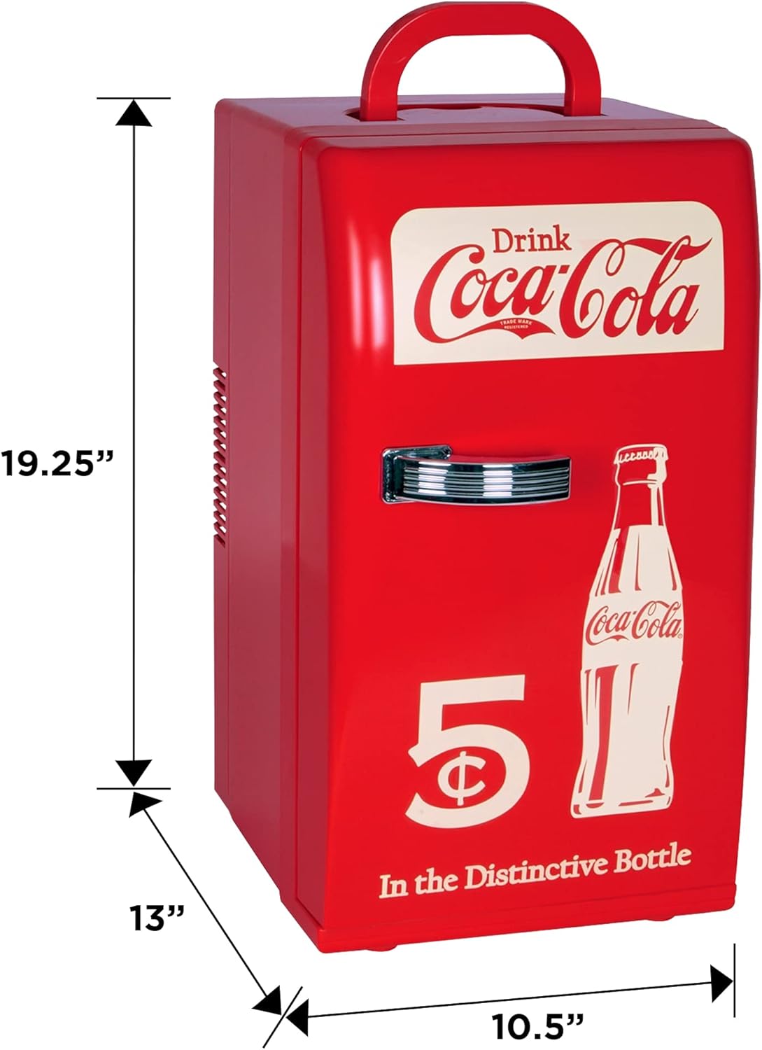 Coca-Cola Retro 18 Can Mini Fridge 22L, AC/DC Portable Cooler with 12V and AC Cords P411416