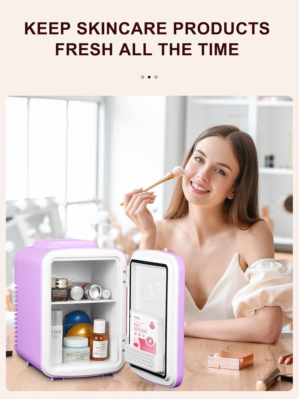 Mini Fridge 3.7 Liter Portable Cooler and Warmer for Skincare, Beverage, Food (Purple) B95870