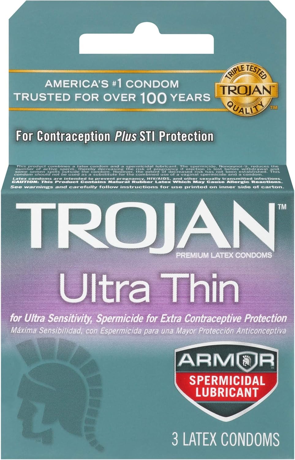Trojan Condom Sensitivity Ultra Thin Spermicidal, 3 Count
