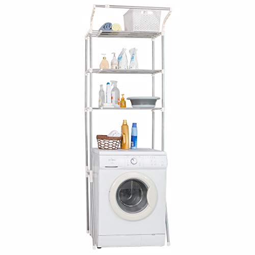 Hershii 3-Tier Laundry Room Shelf Over The Toilet/Washing Machine Storage Rack Bathroom Organizer Adjustable Space Saver Shelving Units with Clothes Hanging Rod