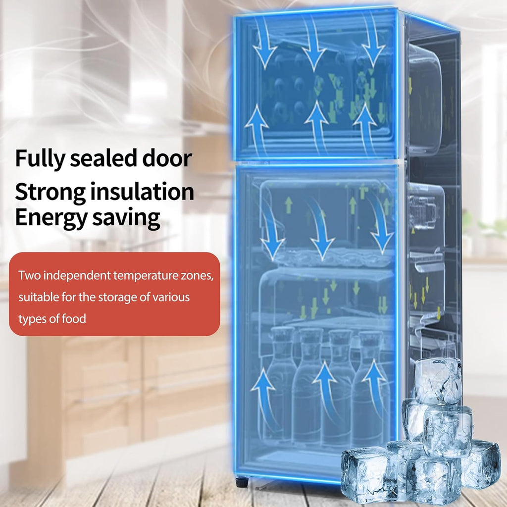 Dual Zone Compact Retro Refrigerator with Adjustable Shelves and LED Lighting V3026