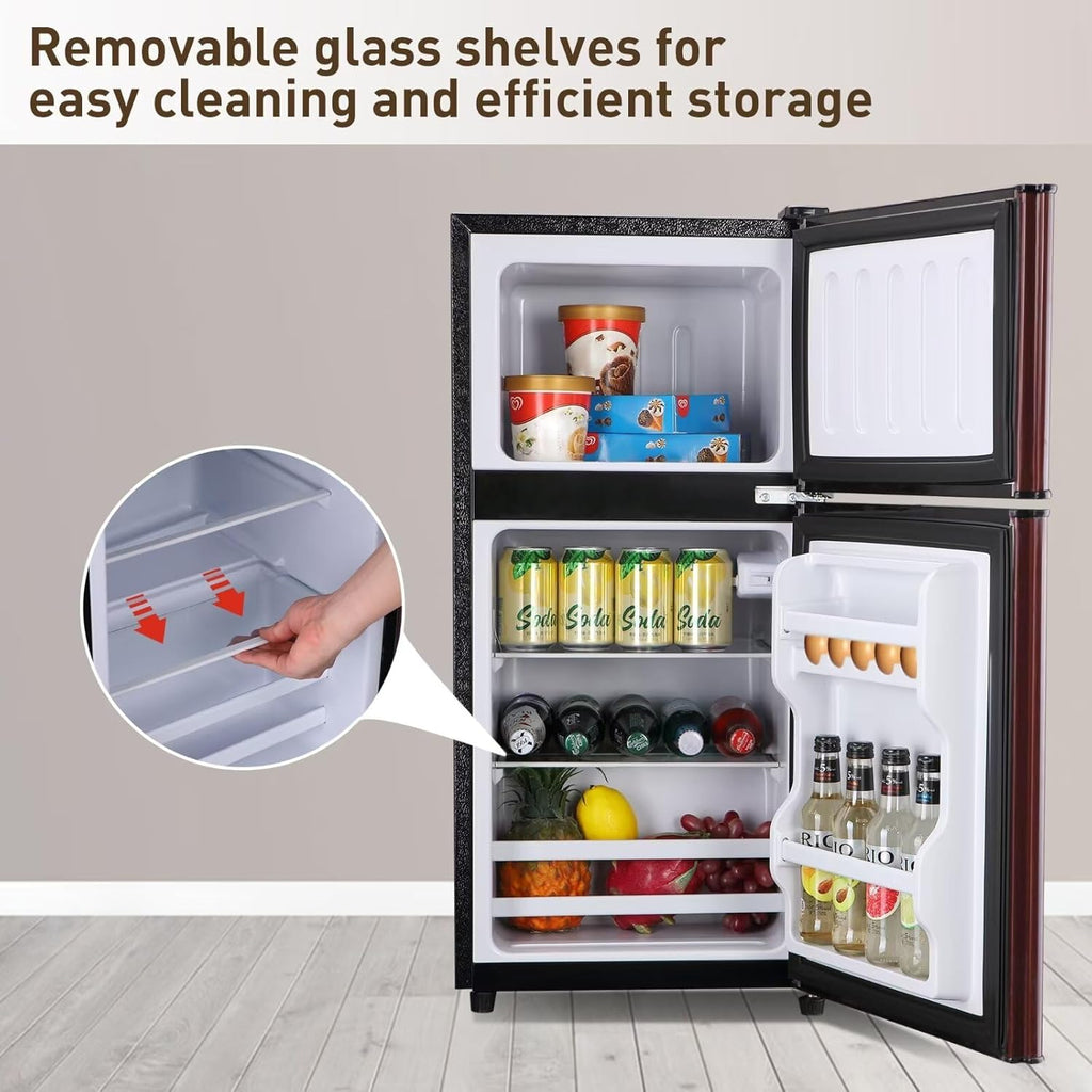 Compact Refrigerator 3.5 Cu.Ft Double Door Mini Fridge for Kitchen Dorm Office P4146