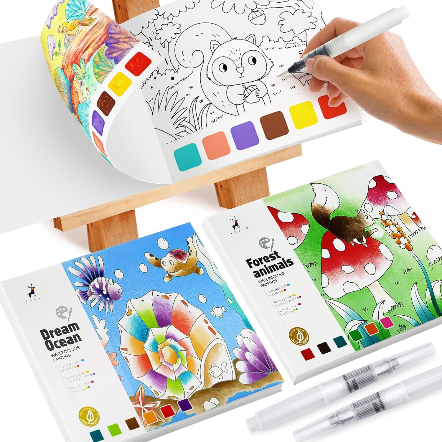 2PCS Watercolor Coloring Books for Kids Ages 4-8 - Watercolor Painting Book for Toddlers - Water Color Paint Sets - Arts and Crafts for 3 4 5 6 7 8 Year Olds Girls Boys Birthday Christmas Gifts