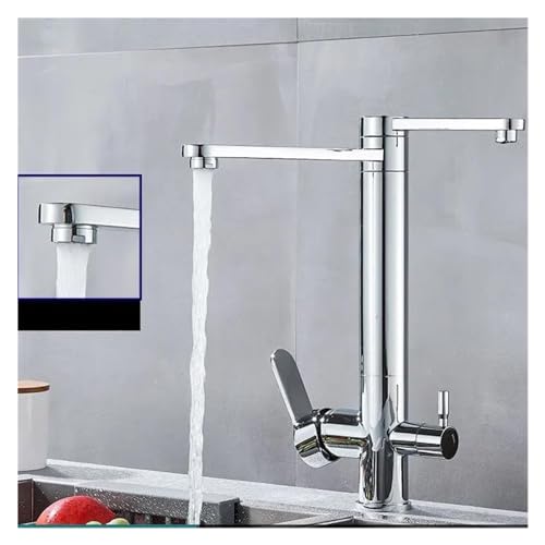 Chrome Kitchen Faucet Dual Handles Cold Hot Water Mixer Tap with Filter O956235