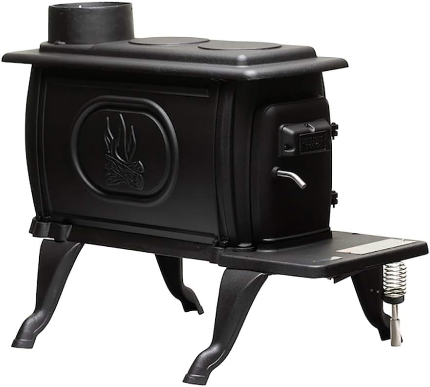 US Stove Company Rustic 900 Square Foot Clean Cast Iron Log Burning Wood Stove Reaching Up T0 54,000 BTUswith Cool Touch Safety Handle